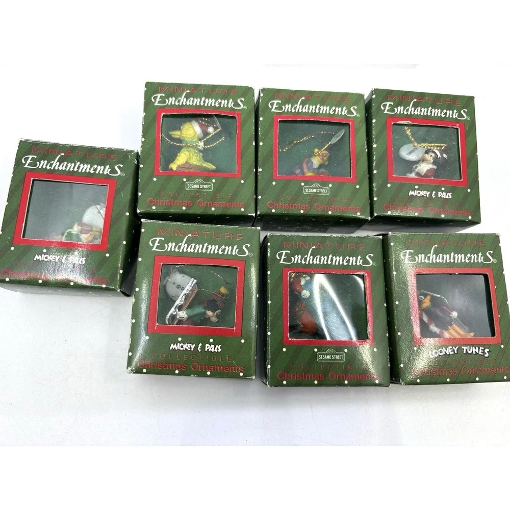 Vintage Miniature Ornaments looney Tunes Sesame Street Mickey Set 7